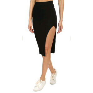 Cotton Citizen Melbourne Midi Skirt Chocolate Brown Size S NWOT Leg Slit Raw Hem